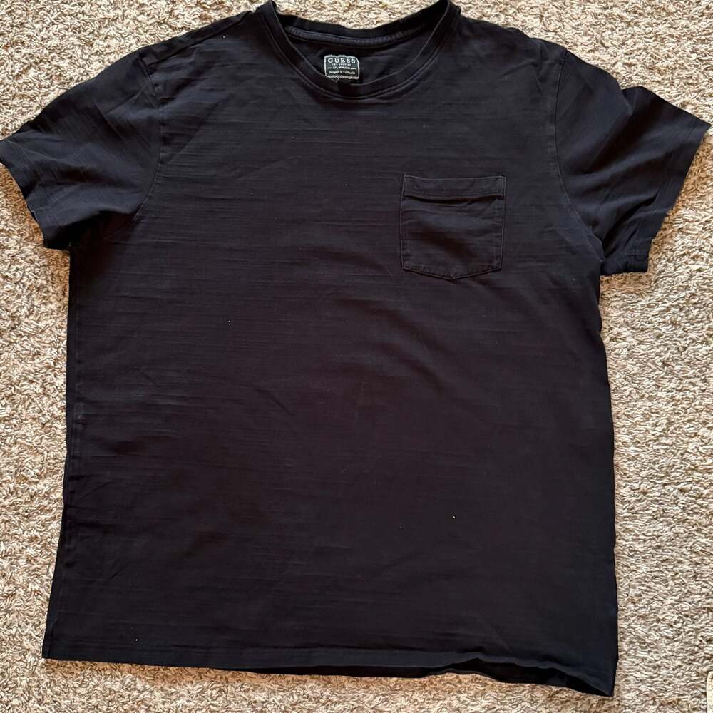 GUESS Black Pocket T Shirt Mens L Logo Side Tape Streetwear Short Sleeve Tee - Picture 4 of 7